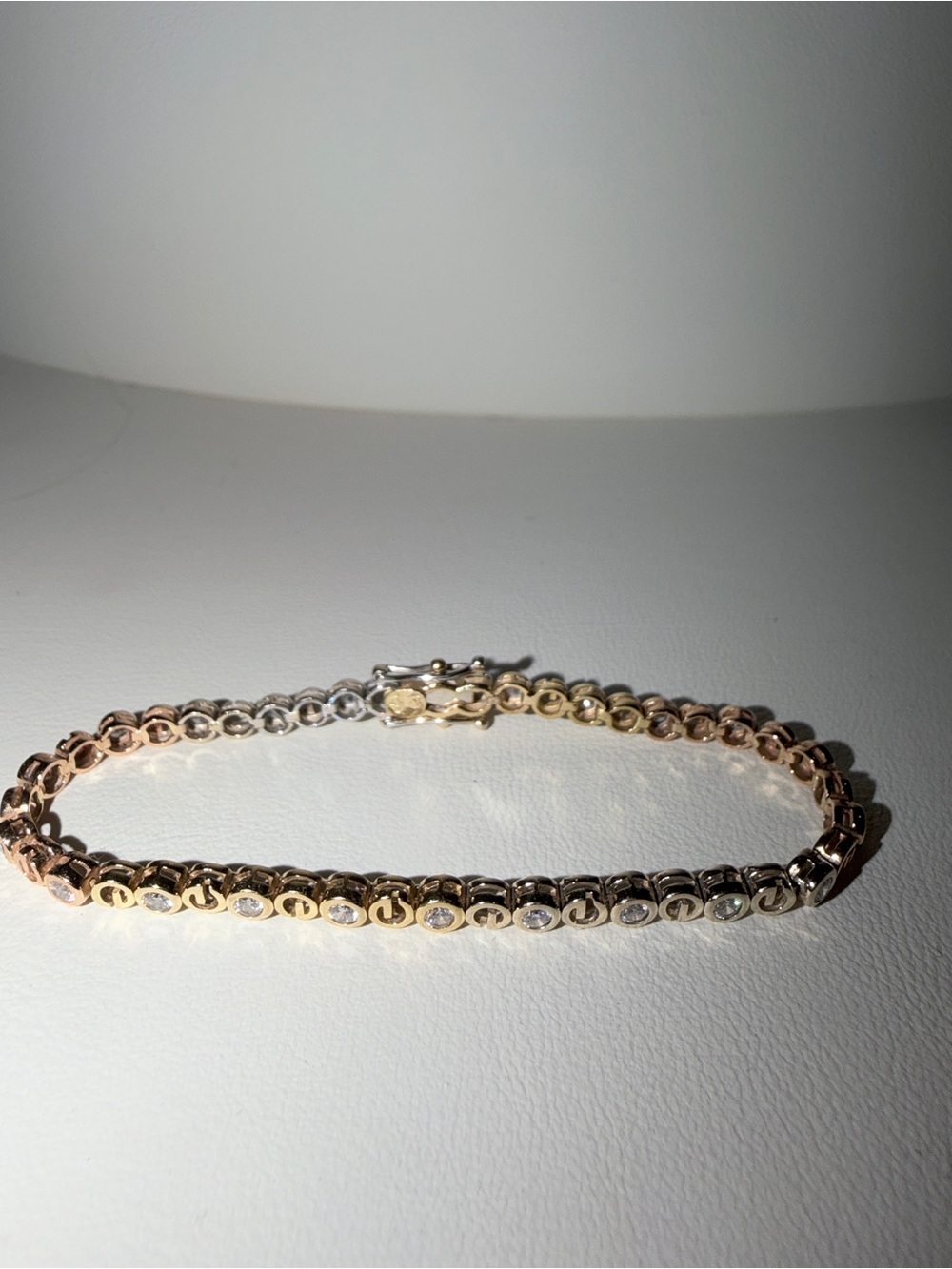 14K Solid Gold Tri-Color Tennis Bracelet – White, Rose & Yellow Gold – 11.59g